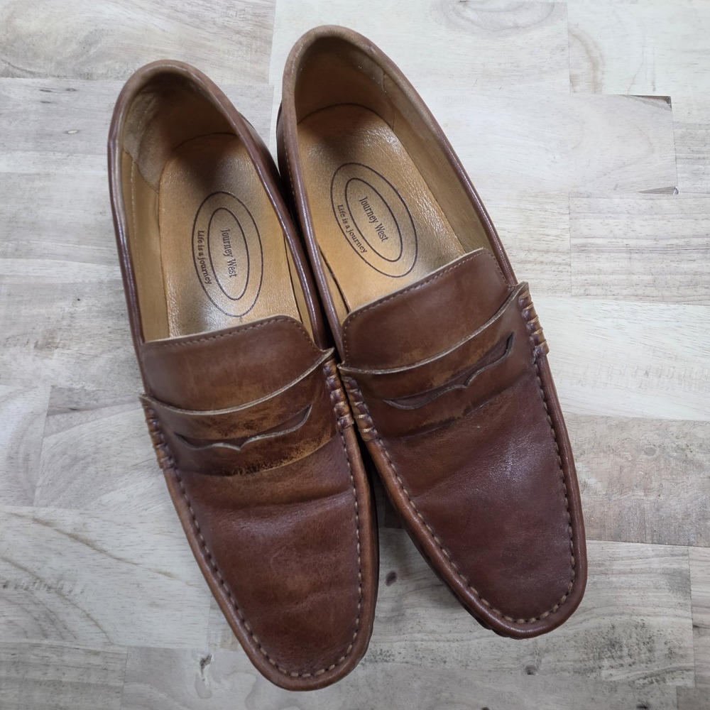 Journey West Men's Size 8 Classic Penny Loafers Genuine Leather Slip On Shoes